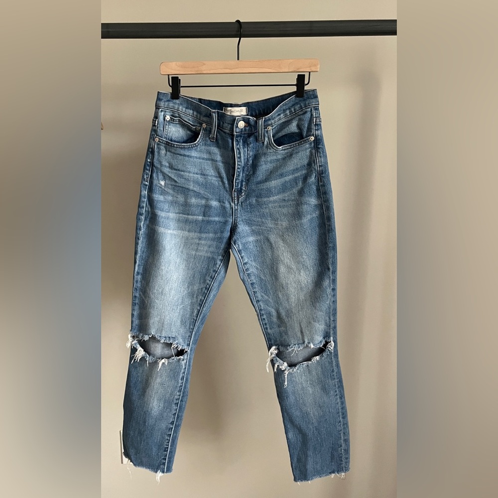 Madewell distressed high rise boyfriend medium wash jeans